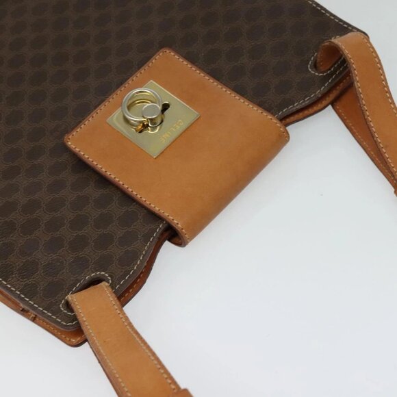 CELINE Macadam Canvas Shoulder Bag PVC Leather Brown Gold - Picture 5 of 16